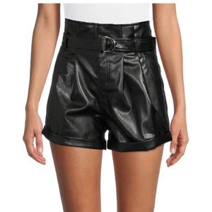 MADDEN NYC Faux Leather Paperbag Shorts Black
